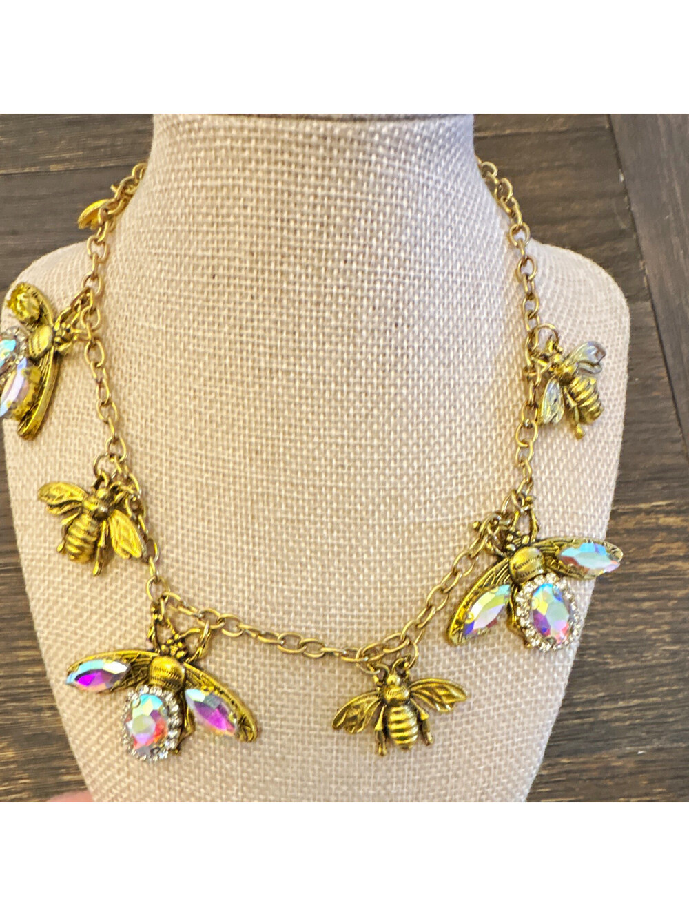 Stainless steel Gold Tone Bee AB Crystal necklace